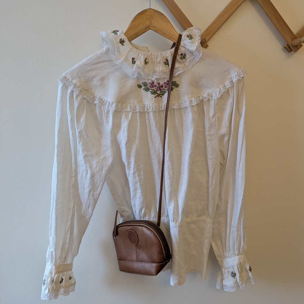 Embroidered White Ruffle Blouse
